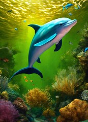 Fototapeta na wymiar dolphin fish and A dancing dolphin