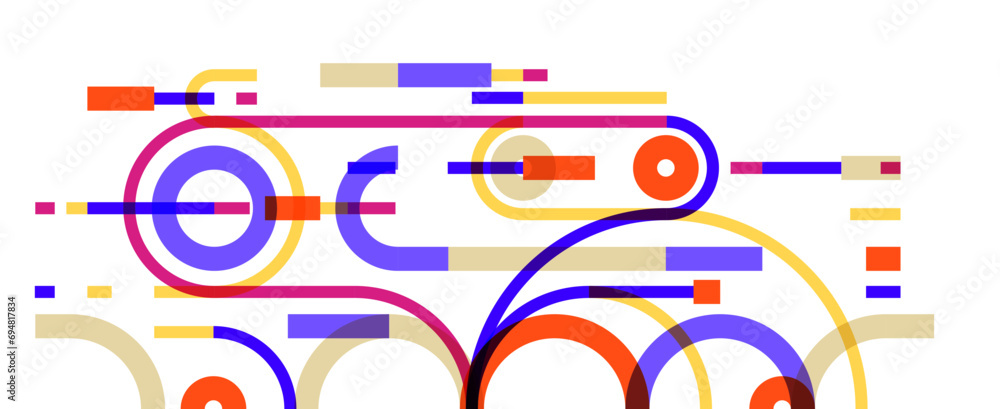 Poster geometric background with circles and lines vector art, abstract composition technical plan, flat mi