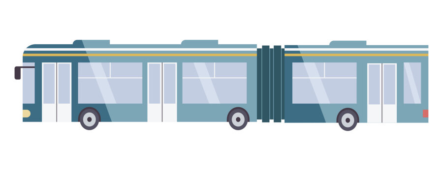 Long articulated bus or a stretch bus, modern public city transport. Isolated vector illustration in flat design