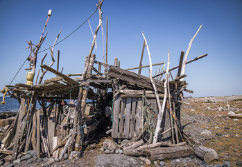 Old wooden shack on the beach on Rörö island, Gothenburg archipelago, Sweden