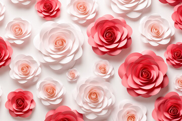 Obraz premium Paper cut flowers and leaves, Fresh spring nature background. Floral banner, poster, flyer template with copy space.
