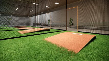 Indoor Batting Cages For Baseball & Softball 3d rendering illustration