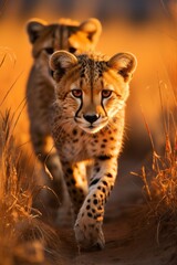Pair of cheetahs on the hunt in the grasslands, Generative AI