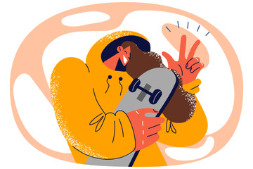 Smiling girl posing with skater board