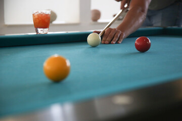 Playing billiard - Close-up shot of a man playing table pool game