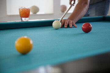 Playing billiard - Close-up shot of a man playing table pool game