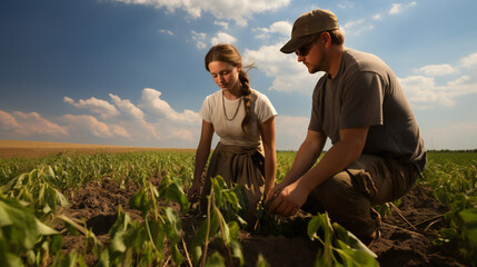 Couple in the Field With Corn Sprouts 