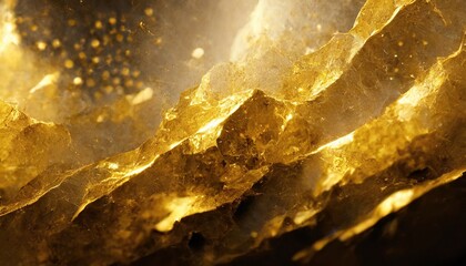 Złoto - czarne tło z połyskującymi, nieregularnymi krawędziami złotego kamienia - obrazy, fototapety, plakaty