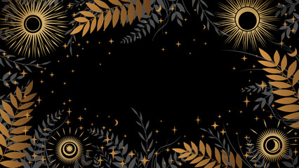 Mystical star background for design with stars and plants - obrazy, fototapety, plakaty