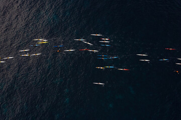 Aerial view of kayaks in open waterc