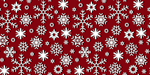 Snowflakes on red background Christmas seamless pattern