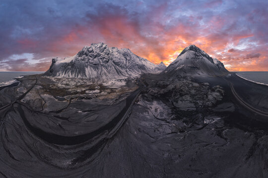 Majestic Icelandic mountains under sunset skies