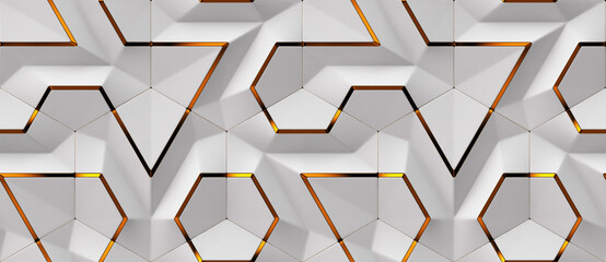 Geometric 3D Patterns with Orange Accents for Modern Design
