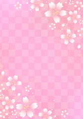 桜の和風背景　和柄　市松模様　素材　桜吹雪　お花見　入学　卒業　入園　卒園　ひな祭り　ひなまつり　新春　キラキラさくら柄　縦長