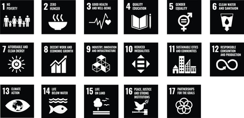 sustainable development goals  black and white version - obrazy, fototapety, plakaty