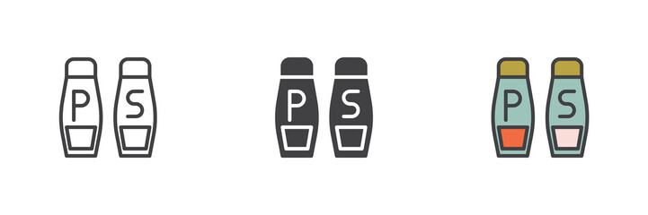 Salt and pepper shakers different style icon set