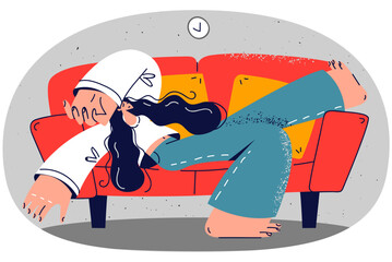 Tired woman sleeping on sofa