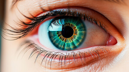 Beautiful single green eye close up. Macro image of human eye with green iris. - Powered by Adobe