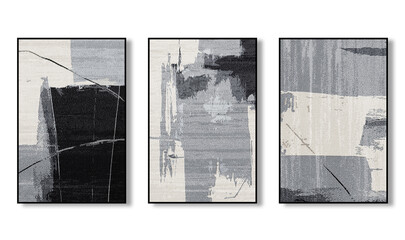 Set of three abstract art paintings collection posters for wall decoration, wallpaper, posters, cards, murals, carpets, hanging paintings, prints - obrazy, fototapety, plakaty
