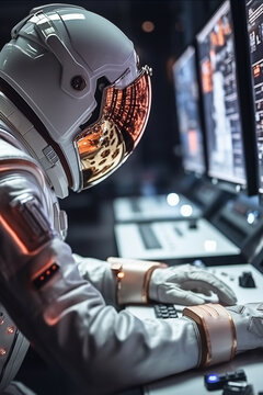 Generative AI image of astronaut using advanced computer system
