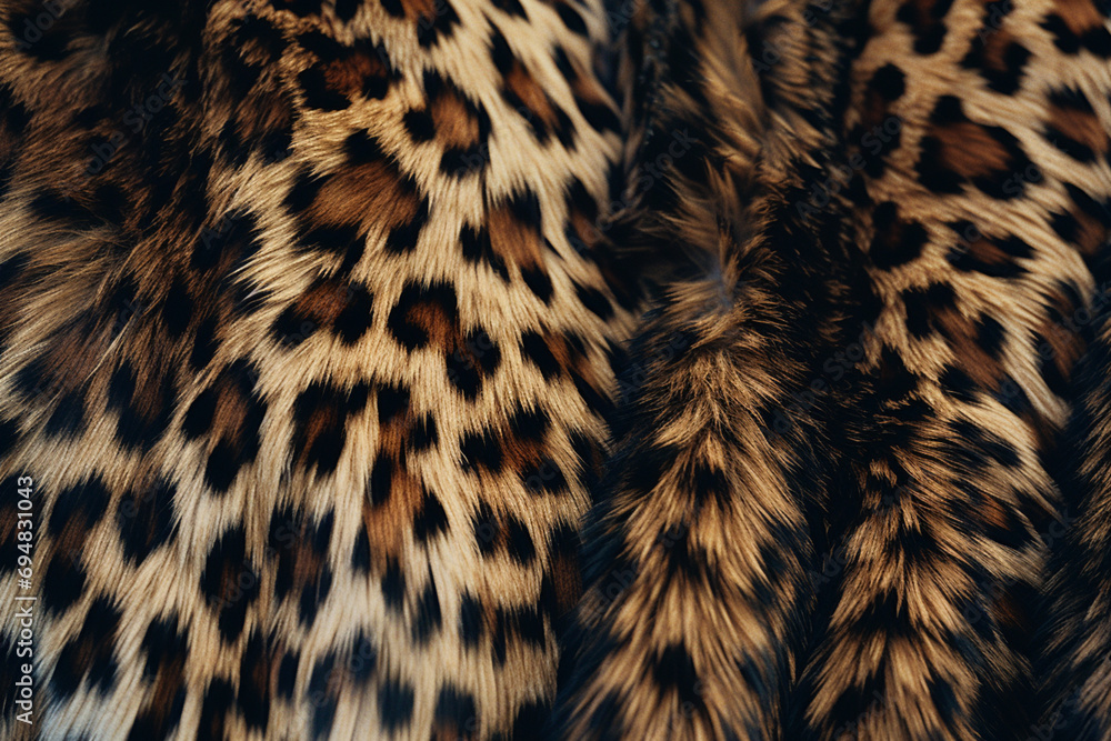 Poster Hyperrealistic depiction of a leopard's fur, showcasing the intricate patterns and textures with remarkable precision.