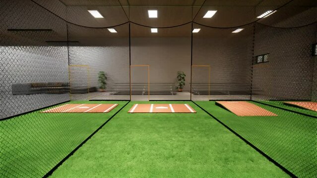Indoor Batting Cages For Baseball & Softball 3d rendering illustration