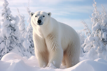 Hyperrealistic illustration of a polar bear in a snowy landscape, with its fur, claws, and icy surroundings meticulously rendered.