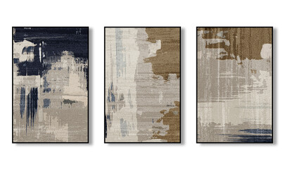 Set of three abstract art paintings collection posters for wall decoration, wallpaper, posters, cards, murals, carpets, hanging paintings, prints