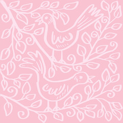 Hand drawn doodle bird and tree branch. Vector illustration.