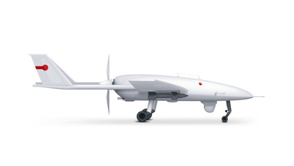 Military Drone With Landing Gear On White