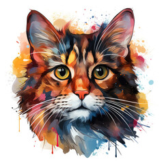 watercolor Manx cat clipart, Generative Ai