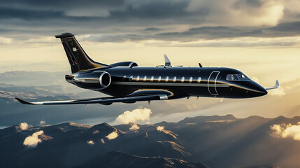 Black Private Jet IS Flying Above The Mountains 