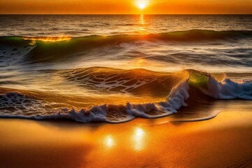 sunset on the beach   and generated AI