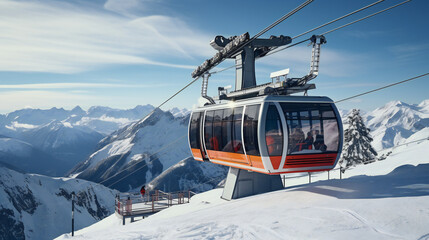 Modern Gondola Ski Lift in the Mountains