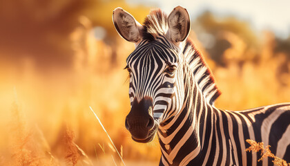 Fototapeta na wymiar Zebra in the wild grazing in the grass