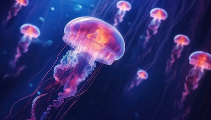 Poisonous jellyfish flock in the water