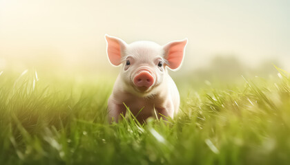 Little piglet in free range on an eco farm