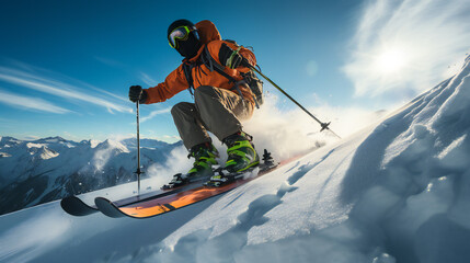 Man Recklessly Skiing in the Mountains