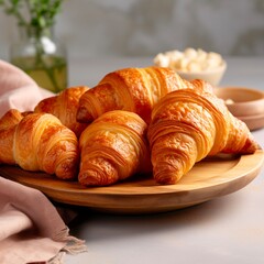 Fresh croissants on a light background. Made with generative ai. 
