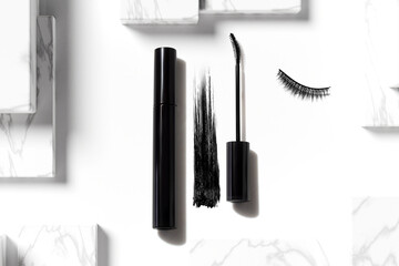 mascara for lashes with brush and bottle tube, cosmetic makeup for product mockup branding