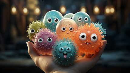 ball with microbes in human hands