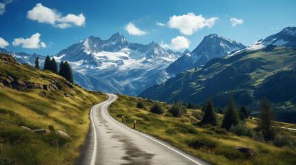 A Mountain Road In Alps For Passenger Cars And Motorcycles 