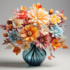 colorful glass flowers in the vase