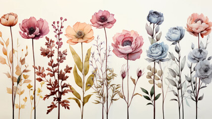 Watercolor illustration of flowers on a white background. Farm life.
