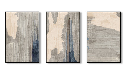 Set of three abstract geometric art paintings collection posters for wall decoration, wallpaper, posters, cards, murals, carpets, hanging paintings, prints