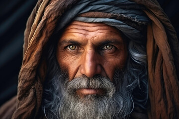 Generative AI image of a Wise Elderly Muslim Man with a Stern Gaze