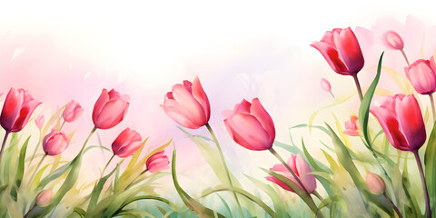 Pink watercolor tulips abstract floral background