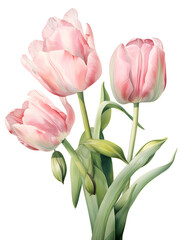 Fototapeta premium Pink watercolor tulips isolated on white background