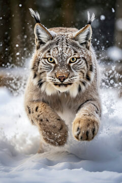 Generative AI image of a majestic lynx in the snow