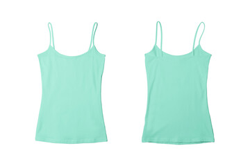 Blank Girl Light Green Tank Top Shirt Template Front and Back View